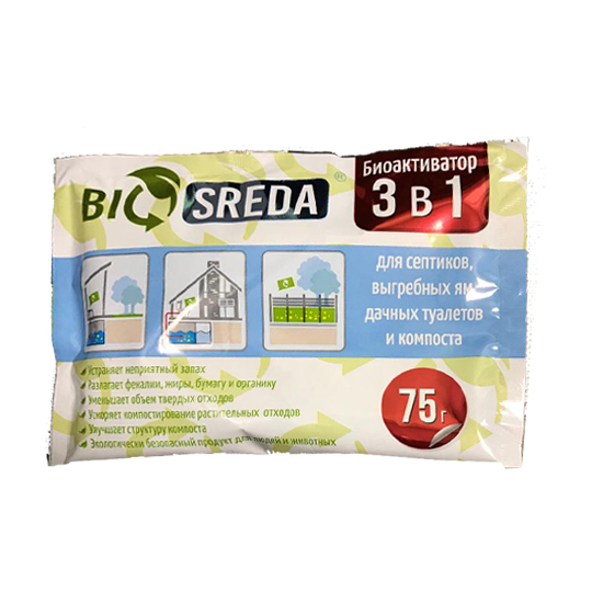 Биоактиватор «BIOSREDA» 3в1 для септиков, выгребных ям, дачных туалетов и компоста